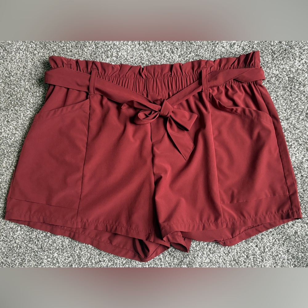 90 Degree By Reflex High Waist Red Paper Bag Shorts